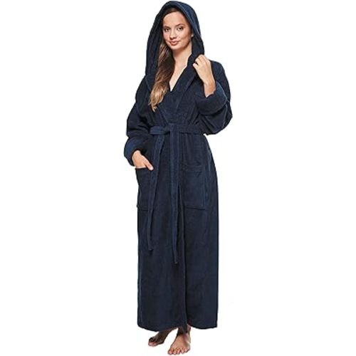 Arus Women's GOTS Certified Organic Cotton Hooded Full Length Turkish Bathrobe