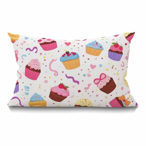 Smooffly Cartoon Cupcakes Waist Lumbar Cotton Linen Throw Pillow case Cushion Cover for Sofa Home Decorative Oblong 12x20 Inches