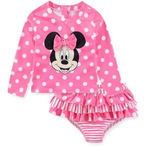 Disney Minnie Mouse Baby Girls UPF 50+ Long Sleeve Rash Guard & Bikini Bottom Two Piece Swimsuit Set for Infant and Toddler