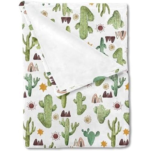 Green Cactus Sun Mountain Baby Blanket for Boys Girls Desert Cactus Tribal Flannel Super Soft Receiving Blankets Warm Swaddle Blanket Bedding Blankets Toddler Infant Newborn Nursery Crib 30x40