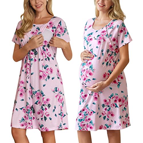 Ekouaer Women’s Nursing/Delivery/Labor/Hospital Nightdress Short Sleeve Maternity Nightgown with Button S-XXL