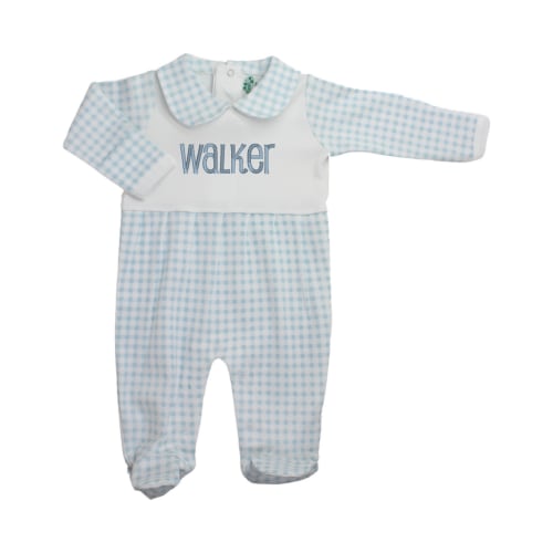 Boys Personalized Blue Gingham Pajama Footie