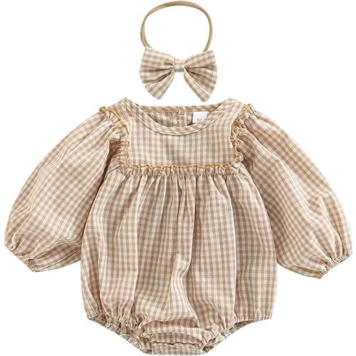 Douhoow Infant Baby Girl Plaid Romper Baby Sweatshirt Romper Ruffle Festival Clothes Fall Winter Outfits with Headband