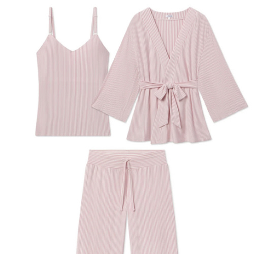 LAKE | Women | DreamModal Pajamas | Parisian Pink Pencil Stripe Maternity Kimono Bundle