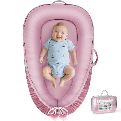 Baby Lounger - Baby Lounger for Newborn 0-24 Months, Breathable & Soft Cotton and Velvet Cover Baby Nest, Portable Cozy Infant Lounger for Home and Travel, Ideal Baby Essentials & Shower Gifts