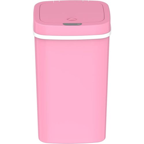 Touchless Motion Sensor Smart Trash Can Handsfree Wave Open Soft Close Low Noise Bathroom Bedroom Dual Seal Removable Inner Lid Odorless Storage Auto Shut Battery Operated Plastic For Home (Pink)