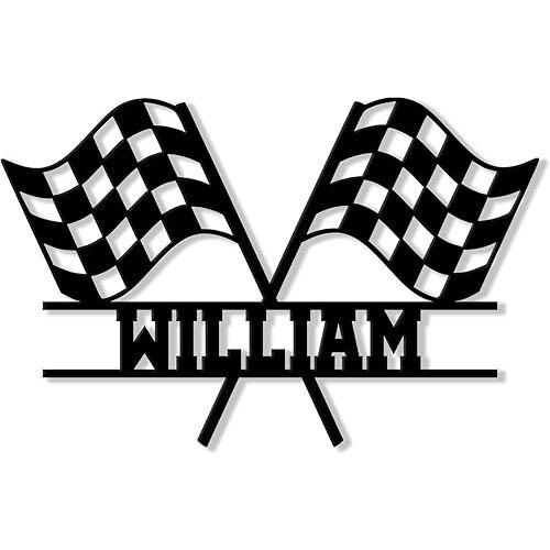 Personalized Racing Metal Sign, Hanging Sign Outdoor Porch Welcome, Custom Name Wall Fence Yard Patio Home Office Decor Gift for Dad, Husband, Boyfriend, Son, Racer by OhaPrints