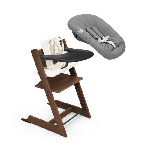 Stokke Tripp Trapp High Chair Complete² + Newborn Set, Wheat Cream, Oak Warm Brown