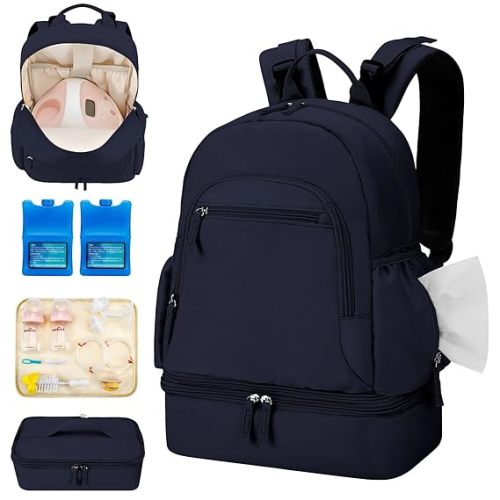 Breast Pump Backpack Fit for Spectra S1 and S2 with Removable Cooler Compartment, Breast Pump Bag for Work, Navy Blue
