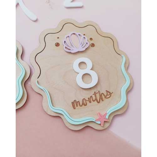 Personalized Mermaid Baby Monthly Milestones, Seashell Milestones, Monthly Milestone Markers, Wooden Milestone Cards, Baby Photo Sign