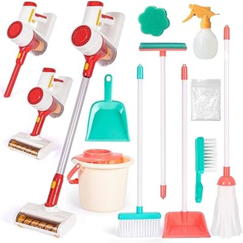 Kids Cleaning Toy Set, Kids Vacuum That Really Works, with Broom and Dustpan Mop Set for Toddlers 1-2-3-4-5-6, Toddler Vacuum Cleaner, Pretend Play Toys, Play Cleaning Supplies, Baby Vacuum