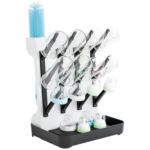 SuoXing Baby Bottle Drying Rack Space Saving,Countertop Vertical Bottle Rack Dryer and Holder for Baby,Large Baby Bottle Station Organizer and Stand for Brushes,Pacifiers,Breast Pump,Dish,Black