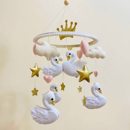 Swan baby mobile, baby mobile girl, crib mobile, nursery mobile