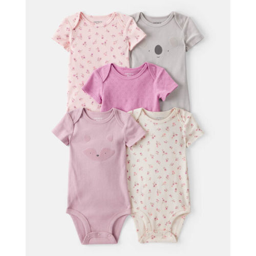 Baby Girl 5-Pack Animal Cotton Multipack Bodysuits - Pink/Ivory | Carter's