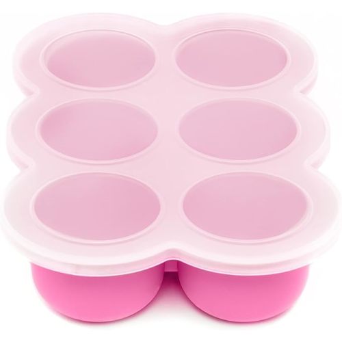 WeeSprout Silicone Freezer Tray with Clip on Lid Perfect Food Storage Container for Homemade Baby Food, Vegetable, Fruit Purees, and Breast Milk (Bright Pink, Six 3 Ounce Sections)