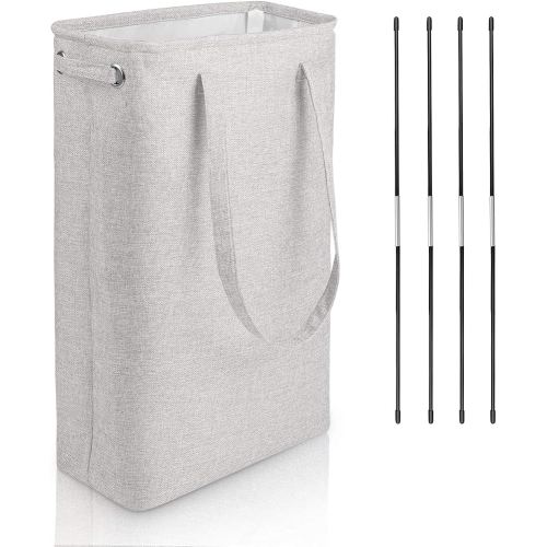 DYD Slim Laundry Basket with Handles Collapsible Linen Hampers for Bedroom Storage Built-in Lining with Detachable Brackets Well-Holding Foldable Laundry Hamper for Toys Clothing Organization