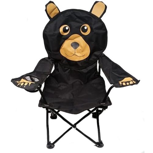 Wilcor Kids Folding Camp Chair with Cup Holder and Carry Bag - Black Bear