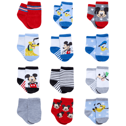 Disney Baby Boys’ Socks - 12 Pack Mickey Mouse, Winnie The Pooh, Lion King, Toy Story (Newborn/Infant)
