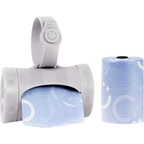 Ubbi Retractable Bag Dispenser for Diaper Bag, Gray | Portable Bag Holder for Travel, Clips to Stroller or Diaper Bag, Newborn Baby Essentials, Includes 24 Lavender Scented Bags