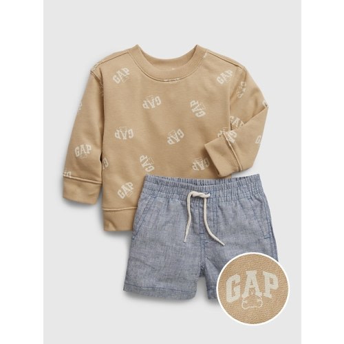 Baby Two-Piece Gap Logo Outfit Set in cashew crunch, size: 3-6 M