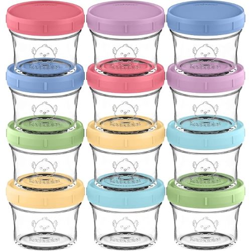 KeaBabies 12pk 4oz Glass Baby Food Containers with Lids, BPA-Free, Nord