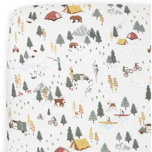 Little Unicorn Organic Muslin Crib Sheet | Soft & Breathable Fitted Sheet for Crib Mattress | 100% Cotton 52"x28" | (Alpine Adventure)