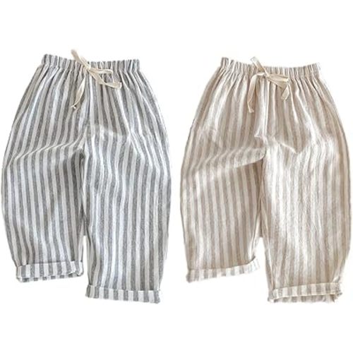Ashmyova Classic Casual Pants for Boys Thin Cotton Stripe Elastics Waist Spring Summer Trousers Toddler Long Pants 2Pcs