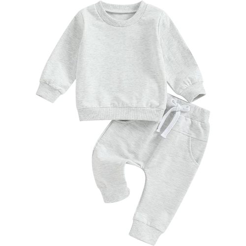 MAYUMMPY Baby Boys Girl Solid Color Outfit Sweatsuit Crewneck Sweatshirt Sweatpants Pants Set Fall Winter Clothes