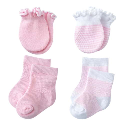 TELOLY 4 Pairs Cotton Newborn Mittens Lovely Anti-Scratch Socks