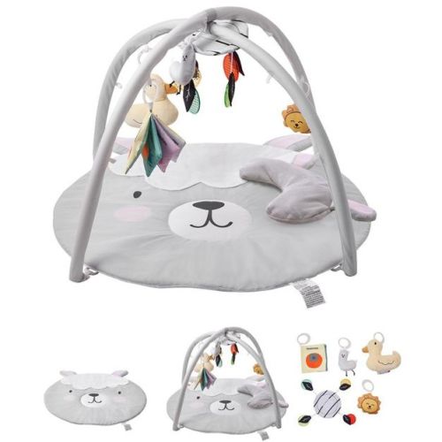 Baby Play Gym Mat with 5 Sensory Toys, Light-Up Musical Duck, Mirror, Cloth Book, and Tummy Time Pillow for Newborn to 18 Months