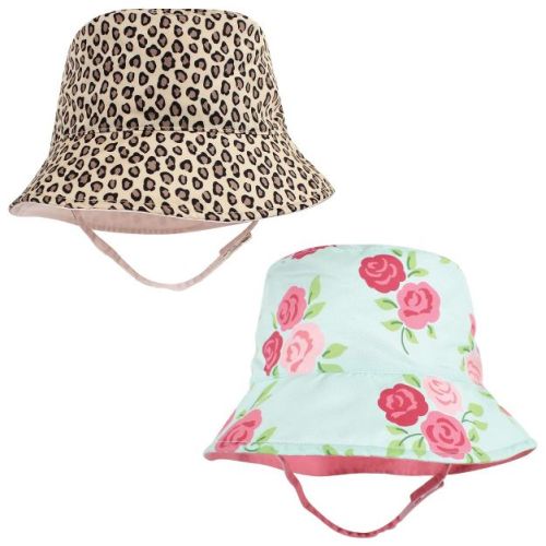 Hudson Baby Infant Girl Sun Protection Hat, Mint Floral Leopard