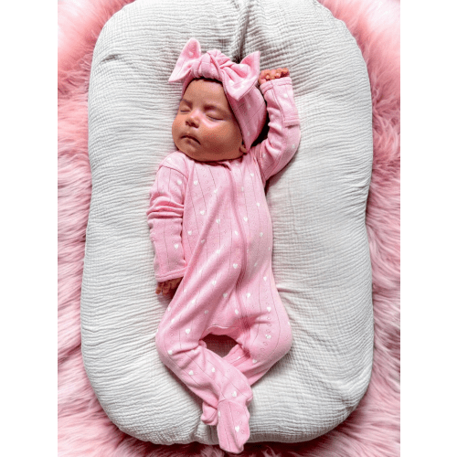 Pink with White Heart / Organic Pointelle 2-Way Zip Footie