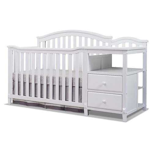 Sorelle Berkley 4-In-1 Crib with Changer & Drawers in White, Baby Changing Table Combo