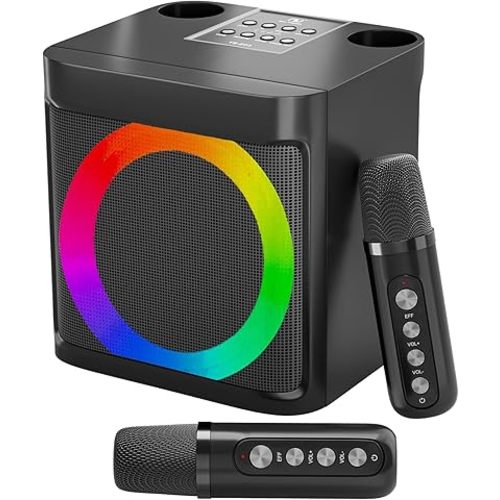 Karaoke Machine for Kids- Portable Bluetooth Speaker with 2 Wireless Microphones