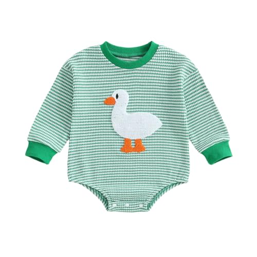 Infant Long Sleeve Bubble Romper Baby Boy Fall Winter Outfits Newborn Waffle Knit Embroidery Bodysuit Clothes