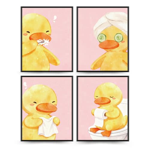 Wheatwin Kids Bathroom Decor Set, Duck Animal Bathroom Wall Decorations for Kids Toddler Boys Girls Toilet Washroom, 8x10 Unframed 4Pcs