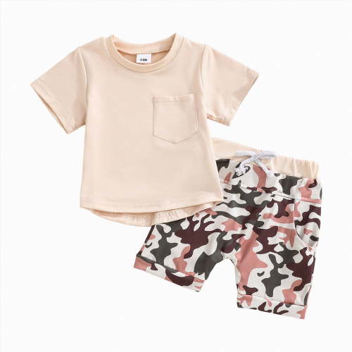 mgoYE Baby Boy Clothes 0-3 Months Toddler Baby Boy Hunting Outfits Duck Camo-Short Sleeve T Shirt Shorts Set Casual Summer Clothes 2Pcs(Beige,6-9 Months)