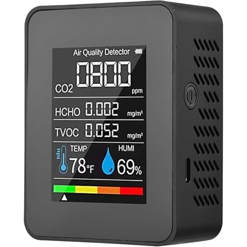 Prefessionall Indoor Air Quality Monitor, 5 in 1 Portable Smartair Quality Tester for CO2 | TVOC | HCHO | Temp | Hum for Home Cars Plants and Pets So On (Black)