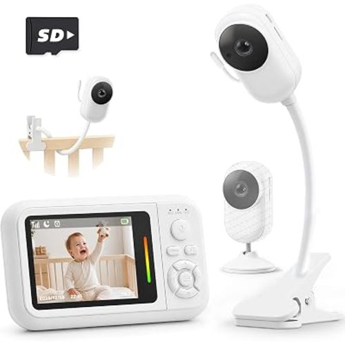 Baby Monitor with Camera and Audio, No WiFi, Crib Clip, Stand & Wall Mount