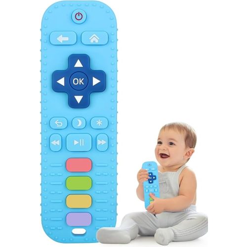 Fu Store Silicone Teething Toys for 0-12 Months 3-24 Months Infant Toddlers Remote Control Shape Teethers for Babies Chew Toys Relief Soothe Babies Gums Set Dishwasher and Refrigerator Safe Blue