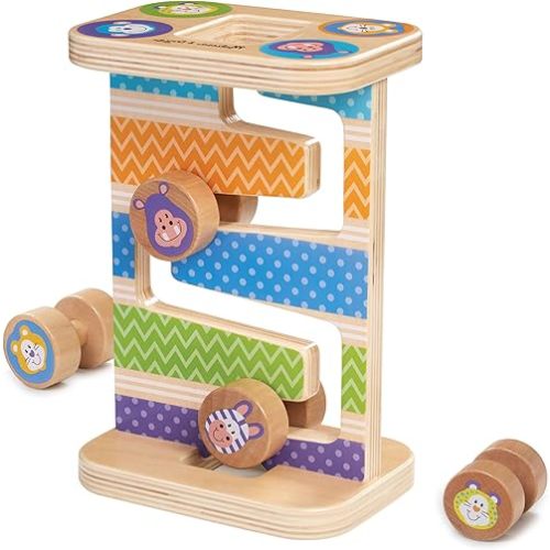 Melissa & Doug First Play Wooden Safari Zig-Zag Tower with 4 Rolling Pieces