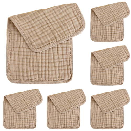 Gelikeya Muslin Burp Cloths 6 Pack for Baby Girls and Boys 100% Cotton Large 20''x10'' Extra Soft and Absorbent Multicolor Plain 6 Layer Large Towel