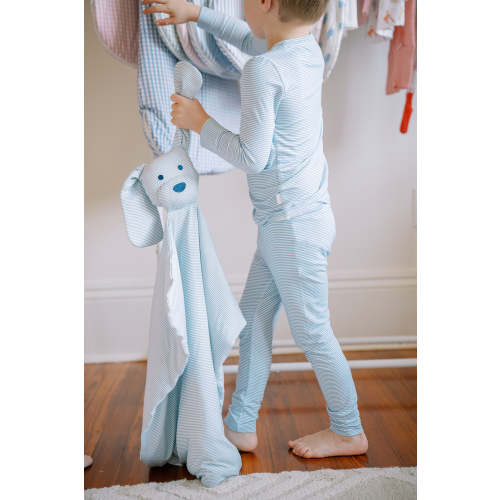 Dusty Blue Mini-Stripe Dog Lovey Blanket