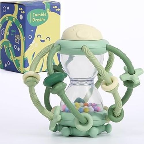 Baby Teething Toy & Rattle by Jumble Dream – BPA-Free Teether Silicone Sensory Toy for Babies – 0–12 Months Infant Toy – Soft, Safe, Travel-Friendly –Baby Essential Gift Jumble Jiggle