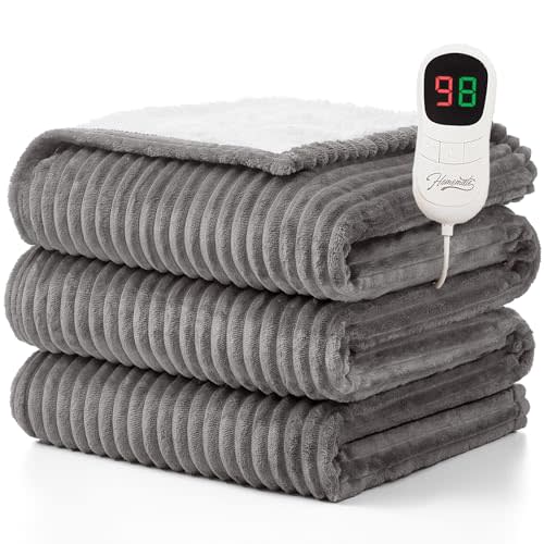 Homemate Heated Blanket Electric Throw - 50"x60" Heating Blanket Throw 1/2/4/6/8 Hours Auto-Off 10 Heat Levels Over-Heat Protection Soft Flannel Sherpa Heater ETL Certification | ETL Certified 2/4/6/8H Auto-Off 10 Heat Levels Overheat Protection Machin...