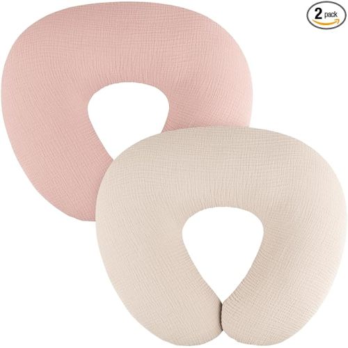 MairMore 2-Pack Muslin Nursing Pillow Covers, Breathable 100% Cotton Breastfeeding Pillow Slipcovers for Standard Nursing Pillows, Soft Covers for Baby Girls and Boys with Zipper