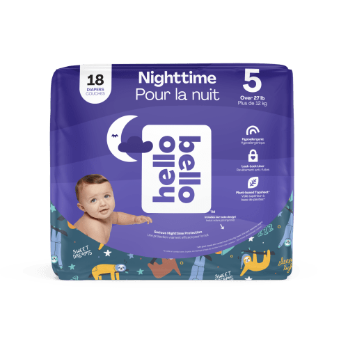 Hello Bello Premium Gender Neutral Overnight Diapers I for Babies and Kids at Night I Size 5 I Snoozy Sloths I 18 Count