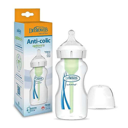 Dr. Brown’s Natural Flow Anti-Colic Options+Wide-Neck Baby Bottle, 9 oz/270 mL, Level 1 Nipple, 1-Pack, 0m+