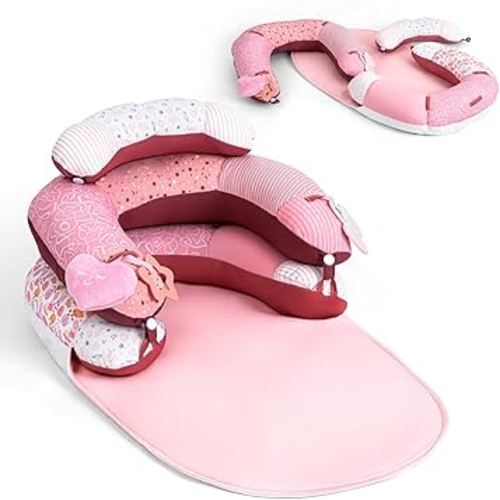 Tummy Time Mat and Seated Support, Infant Floor Seats & Loungers with Engaging Toy, Detachable Cushion for Tummy Time & Early Sitting(Pink)