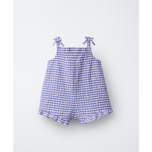 SHORT GINGHAM JUMPSUIT WITH EMBROIDERED FRUIT - Bluish | ZARA United States